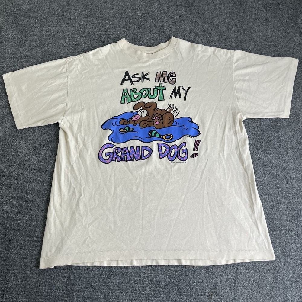 Vintage Ask Me About My Grand Dog Shirt Mens Size XL Puppy Cartoon USA 90s